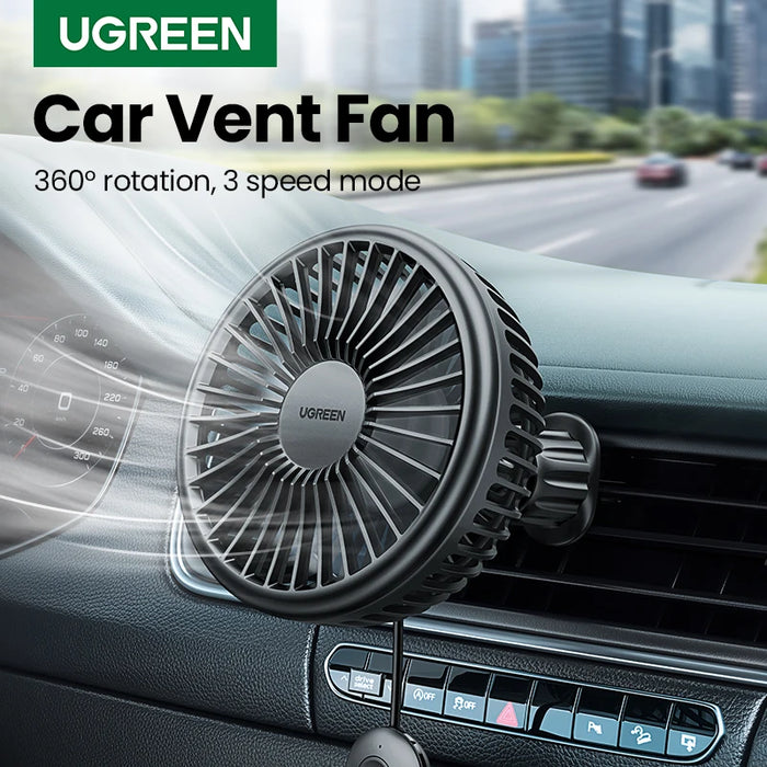 UGREEN Mini USB Car Vent Fan Cooling 360 Rotating Wind Low Noise Car Air Conditioning Cold Fan Ventilation Car Home USB 5V USB