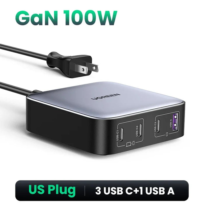 UGREEN 100W GaN Charger Desktop Laptop Fast Charger 4 in 1 Adapter For iPhone 16 15 14 Pro Max Xiaomi Samsung Tablet Macbook Air