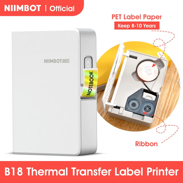 NIIMBOT B18 Mini Portable Label Printer Thermal Transfer Pocket Label Maker With Long Life Ribbon And PET Stickers Gift