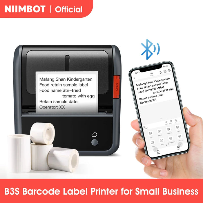 NIIMBOT B3S Barcode Thermal Label Printer Wireless Sticker Maker Pocket Label Maker for Clothing Jewelry Mailing Commercial 