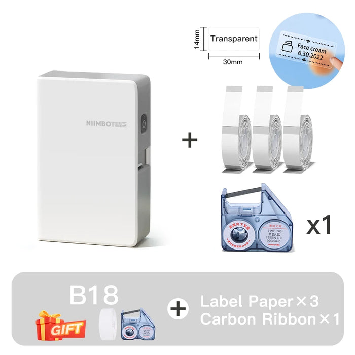 NIIMBOT B18 Mini Portable Label Printer Thermal Transfer Pocket Label Maker With Long Life Ribbon And PET Stickers Gift