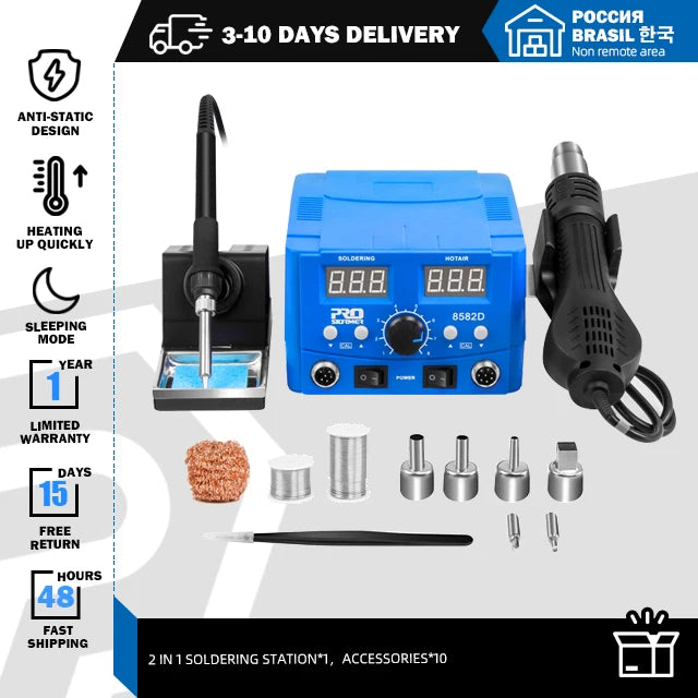 800W SMD Soldering Station Quick Heat Electric Hot Air Gun 2 in 1 Led Display Electric Soldering Iron BGA Rework Welding Station 2 in 1 Station Set3 CHINA
