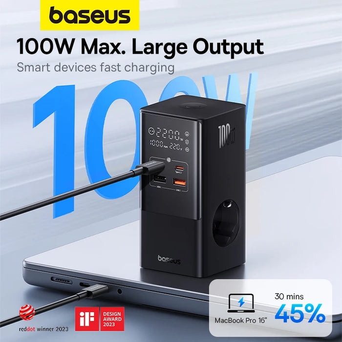 Baseus 100W Fast USB Charger 6 in 1 Power Strip Desktop Charging Station 1200J Surge Protector For MacBook iPhone 16 15 Samsung