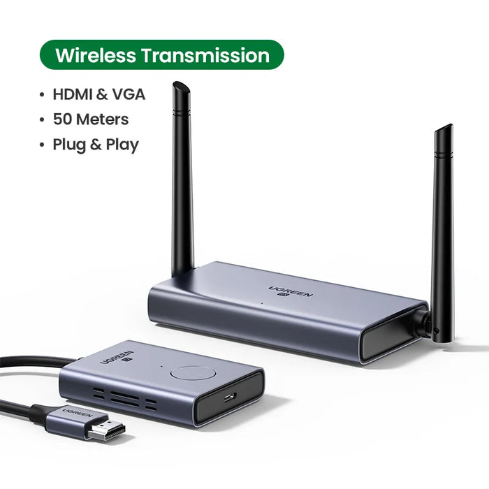 【ថ្មីចូល】 UGREEN Wireless HDMI Extender Video Transmitter &amp; Receiver Kit 5G 50M បញ្ជូន Display Dongle សម្រាប់ទូរទស្សន៍ PC PS5/4 Monitor