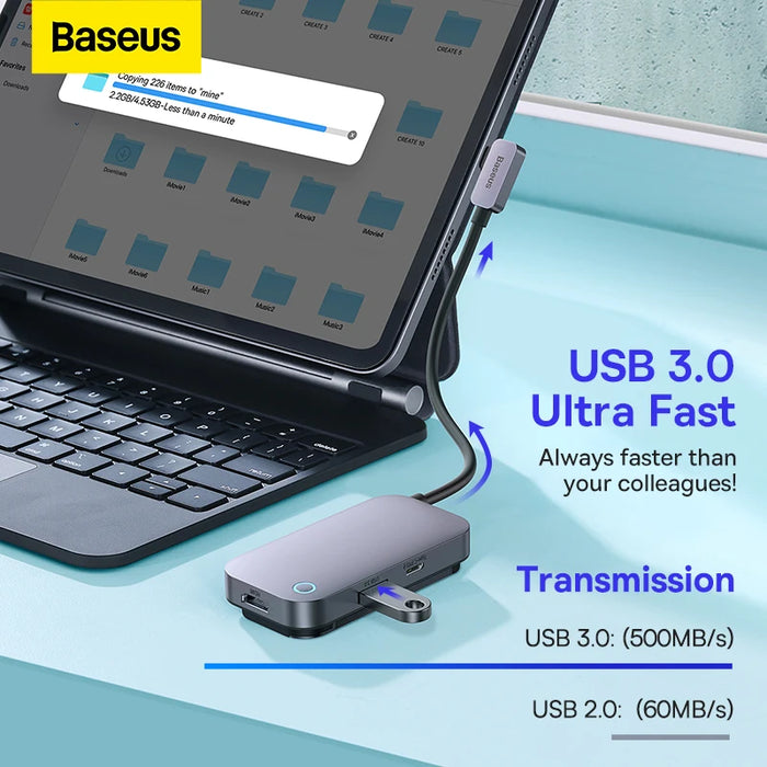 Baseus USB C Splitter for iPad Pro 11 12.9 HDMI 4K 30Hz USB Port PD 100W Port SD TF Card Reader for Steam Deck USB 3.0 Splitter