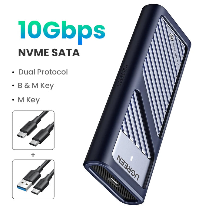 UGREEN M.2 NVMe SSD Enclosure NVMe SATA ទៅ USB 3.1 Gen2 10 Gbps NVMe PCI-E Dual ProtocolM.2 SSD Case Support UASP សម្រាប់ Hard Disk