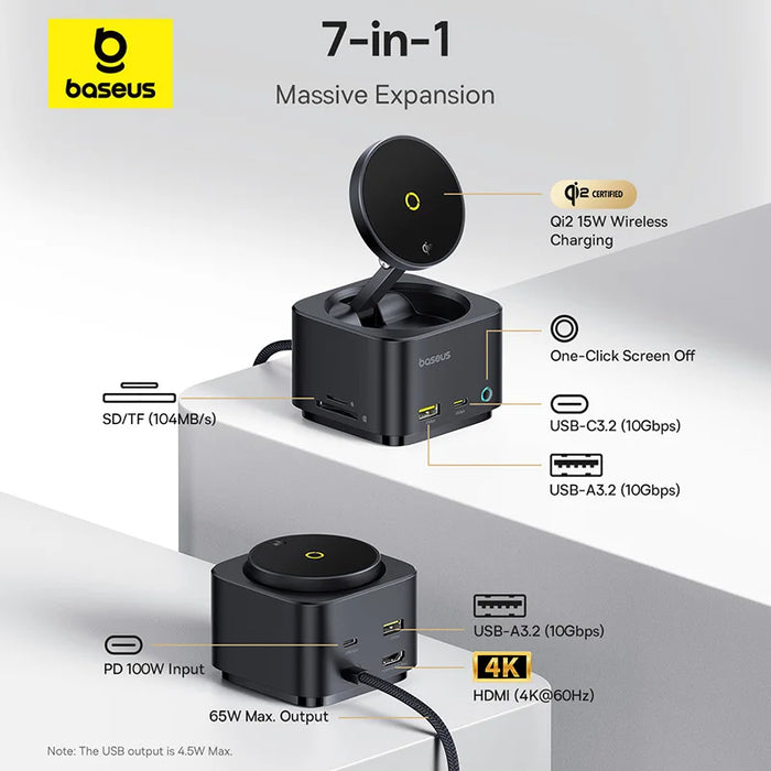 Baseus Phone Docking Station for Samsung S24 USB Hub HDMI 4K 60Hz USB A 3.1 SD TF Magnetic Wireless Charger Qi2 15W Steam Deck