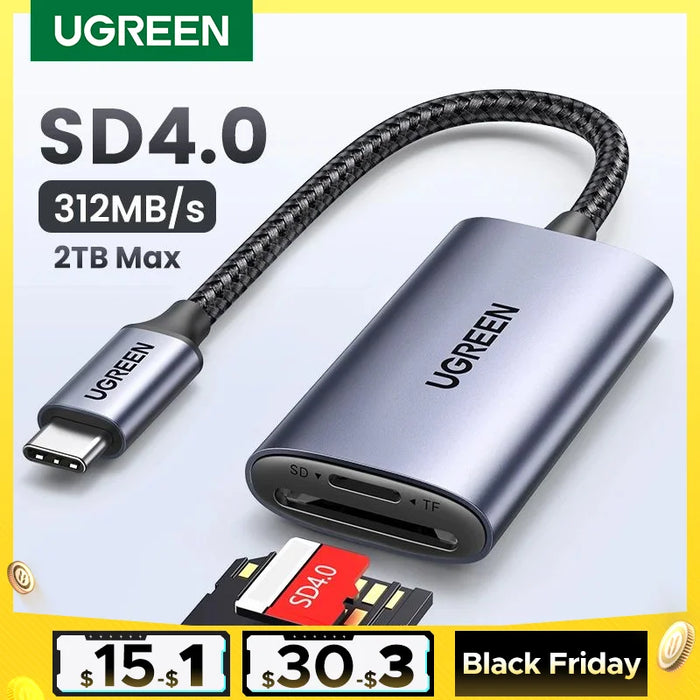 [RU ពិសេស] UGREEN Card Reader SD4.0 312MB/s USB-C to SD MicroSD TF អាដាប់ទ័រកាតមេម៉ូរីសម្រាប់ Laptop Phone Macbook Windows MacOS