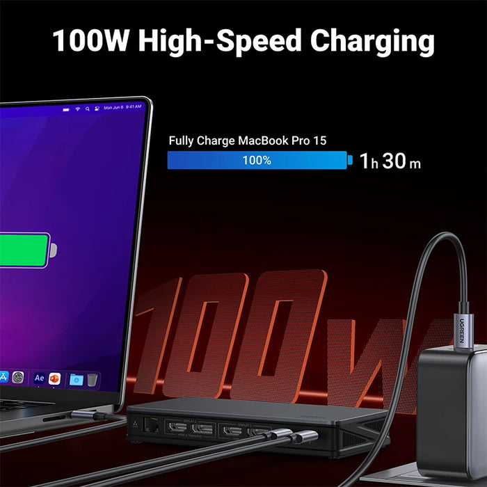 UGREEN USB C Docking Station 9-in-1 USB Splitter 4K60Hz HDMI DP DisplayLink Triple Display RJ45 PD100W សម្រាប់ macOS Windows 10Gbps