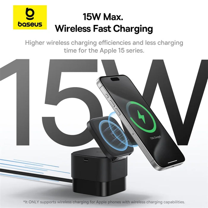 Baseus 2 in 1 25W Magnetic Wireless Charger Stand 15W Fast Wireless Charging Desktop Dock Station For iPhone16 15 14 13 Airpod