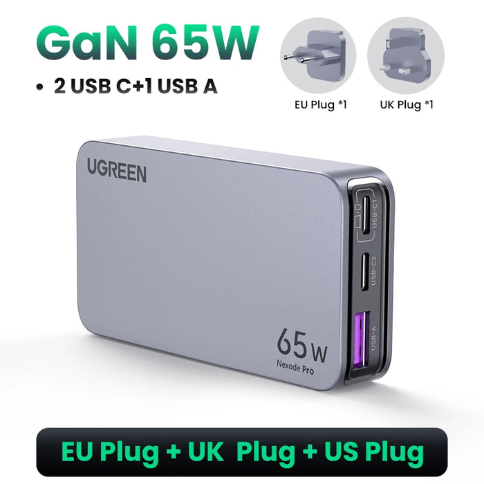 UGREEN 65W GaN Charger Quick Charge 4.0 3.0 USB C Charger សម្រាប់ iPhone 16 15 14 Pro PD 3.0 Fast Charger សម្រាប់ Macbook Laptop Tablet