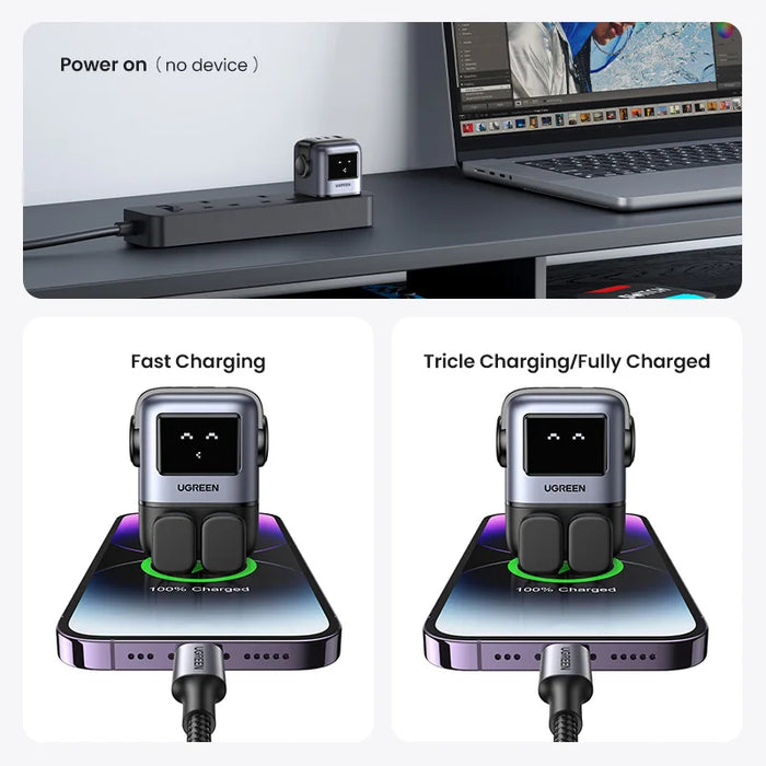 【UK Plug】 UGREEN 65W GaN Charger Robot Design QC 4.0 3.0 PPS សម្រាប់ iPhone 16 15 14 Pro Macbook Laptop Tablet PD 3.0 Fast Charger