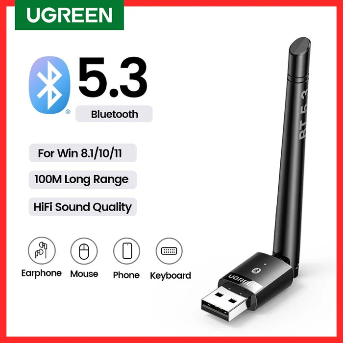 UGREEN USB Bluetooth 5.3 Adapter for PC Speaker Wireless Mouse Keyboard Music Audio Receiver Transmitter Bluetooth Dongle