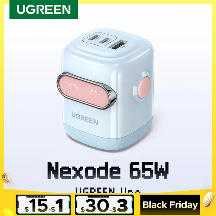 【US Plug】 UGREEN 65W 30W GaN Charger Robot Design PD3.0 QC4.0 3.0 PPS Fast Charger សម្រាប់ iPhone 16 15 14 Pro Macbook Laptops Tablets