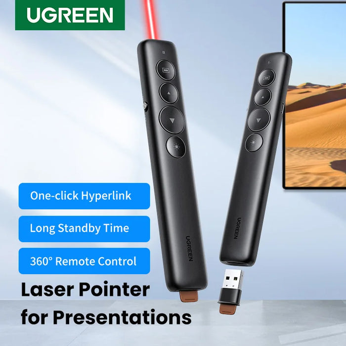 UGREEN Laser Pointer 2.4G Wireless Multifunctional Page Turning Pen ឆបគ្នាជាមួយប្រព័ន្ធ MAC/Windows/Linux សម្រាប់កុំព្យូទ័រ Laptop