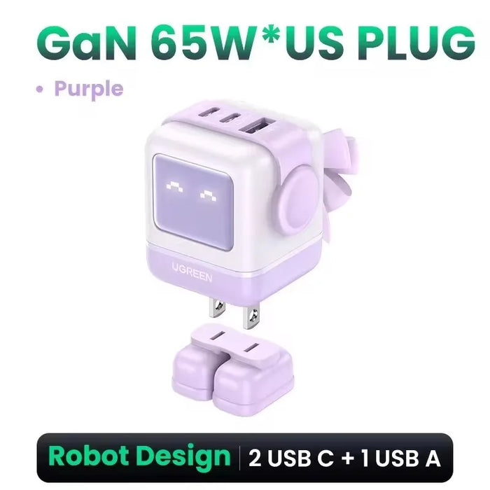 ថ្មី!UGREEN 65W GaN Charger Robot Design Quick Charge 4.0 3.0 PPS សម្រាប់ iPhone 16 15 14 Pro Macbook Laptop Tablet PD Fast Charger