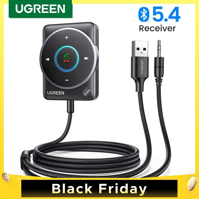 UGREEN USB Bluetooth 5.4 Car Receiver Adapter with Mics and Noise Cancellation, USB AUX Bluetooth Receiver Car Kit Stereo Audio