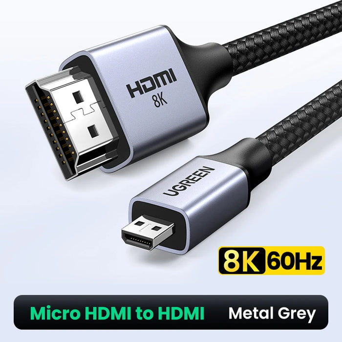 UGREEN Micro HDMI-Compatible to HD 8K/60Hz 4K/160Hz for GoPro Hero Raspberry Pi 4 Sony A6000 Nikon Zfc Action Micro HD 2.1 8K