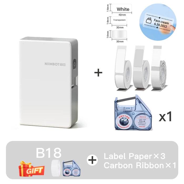 NIIMBOT B18 Mini Portable Label Printer Thermal Transfer Pocket Label Maker With Long Life Ribbon And PET Stickers Gift