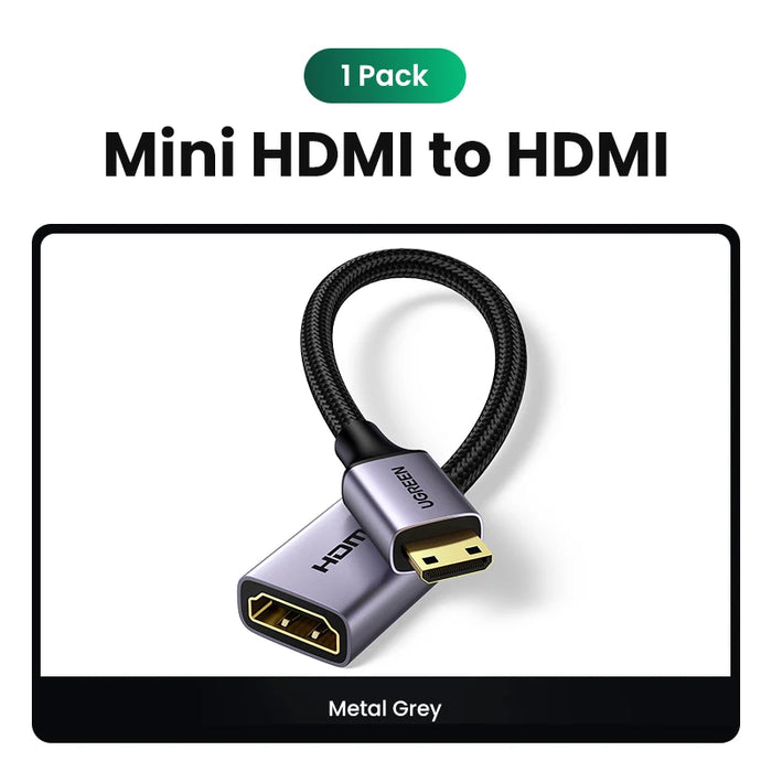 អាដាប់ទ័រ Ugreen Mini HDMI អាដាប់ធ័រ Mini HDMI ទៅ HDMI Cable Adapter 4K ឆបគ្នាសម្រាប់ Raspberry Pi ZeroW Camcorder Laptop អាដាប់ទ័រ HDMI Mini