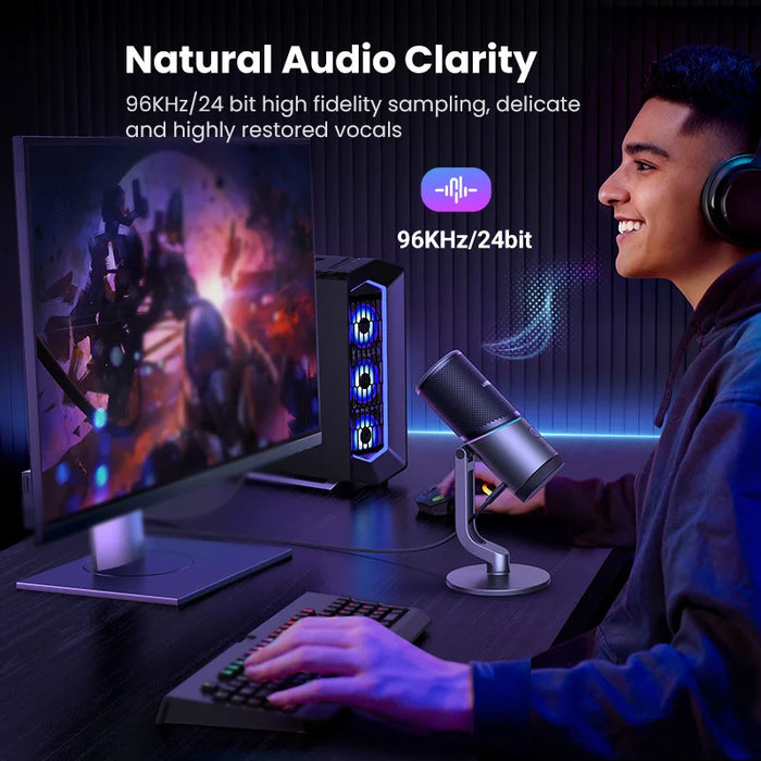 UGREEN USB Microphone with RGB Modes Professional Condenser Mic for PC Mac Gaming Karaoke Recording Streaming Podcasting