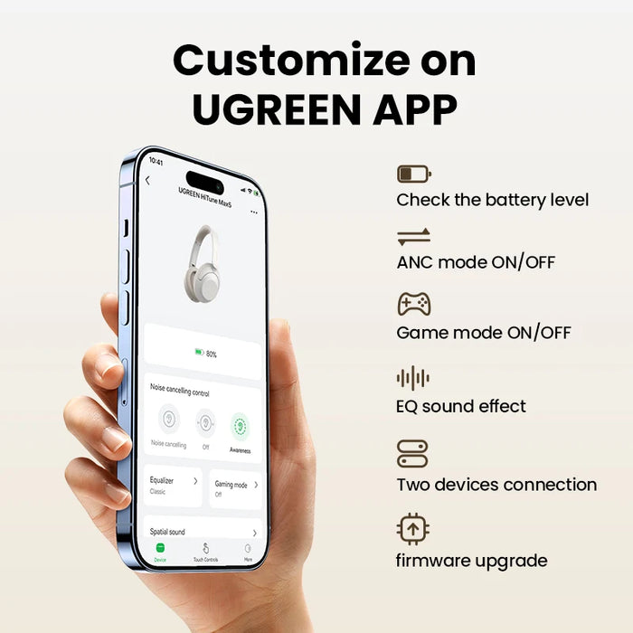 UGREEN HiTune Max5 Hybrid Active Noise Cancelling Headphones APP Hi-Res LDAC Sound Bluetooth Headphones Multipoint Connection