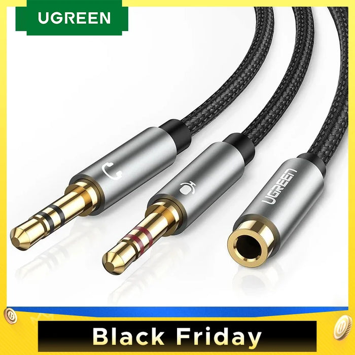 Ugreen Splitter Headphone for Computer 3.5mm Female to 2 Male 3.5mm Mic Audio Y Splitter Cable Headset to PC Adapter