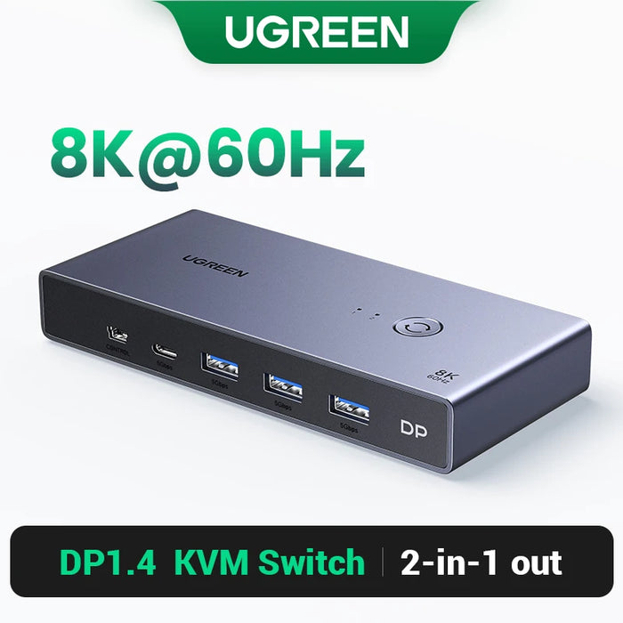 UGREEN DP 1.4 Switch 8K 60Hz KVM Switch 2 PCs Sharing Display Printer Keyboard Mouse DP Cable Display Port Switcher Converter