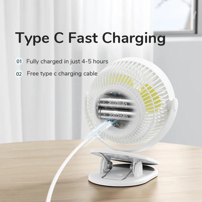 JISULIFE Clip Fan Mini Portable Stroller Fans with 4 Speeds Rechargeable Ultra Quite Battery Operated Fan for Home Office White
