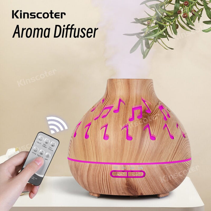 Music Symbol Wood Grain Aroma Diffuser 400ml Essential Oil Air Humidifier Home Appliances With Night Light Remote Control Timer