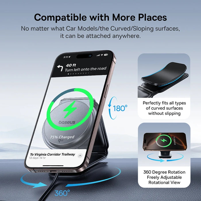 Baseus Car Phone Holder Wireless Charger 15W QI2 for iPhone 12-16 Magnetic Dashboard Center Console Car Mount Stand Phone Holder