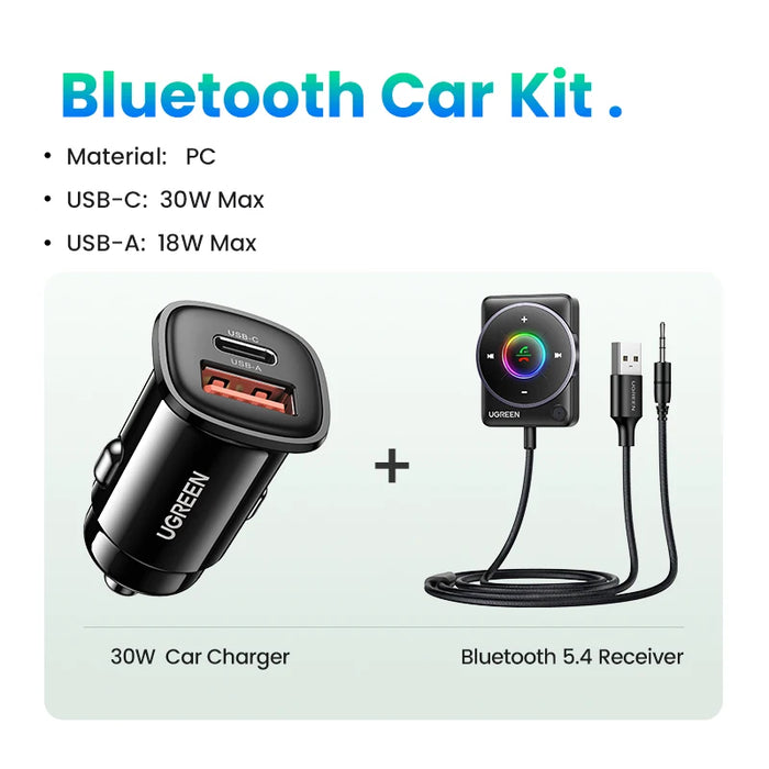 UGREEN Bluetooth 5.4 Car Receiver Adapter with Mics and Noise Cancellation, USB AUX Bluetooth Receiver Car Kit Stereo Audio Bluetooth car kit 2 CHINA