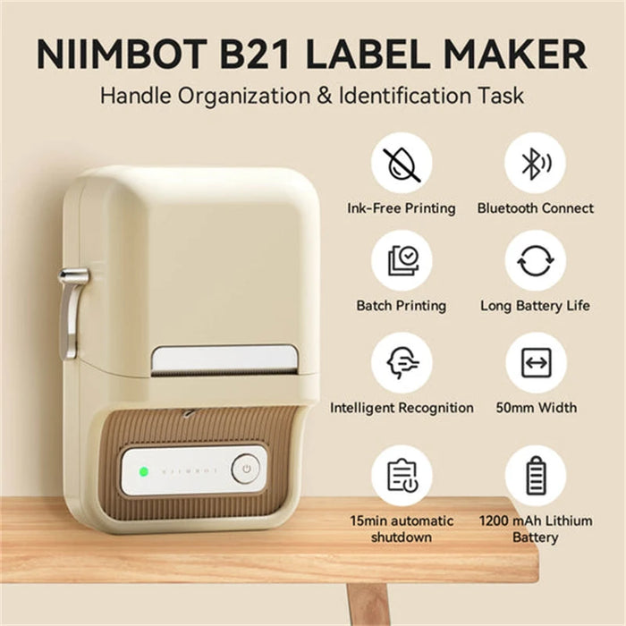 NIIMBOT B21 Portable Thermal Printer 1500mAh Wireless Sticker Printer With Self-adhesive Labels For Barcode Clothing Jewelry