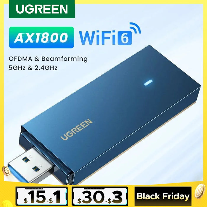 UGREEN AX1800 WiFi Adapter WiFi6 USB3.0 5G&2.4G Dual-band USB WiFi for PC Laptop Wifi Antenna USB Ethernet Receiver Network Card