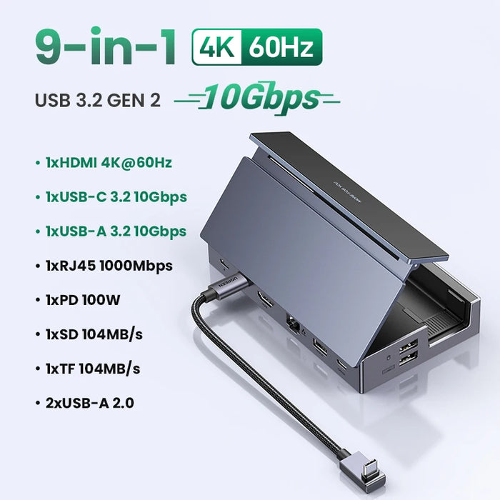 UGREEN Steam Deck Dock 4K60Hz 9 Ports RJ45 PD100W USB C HUB អាចប្រើបានជាមួយ Steam Deck ROG Ally LEGION Go iPhone 15 Pro/Pro Max