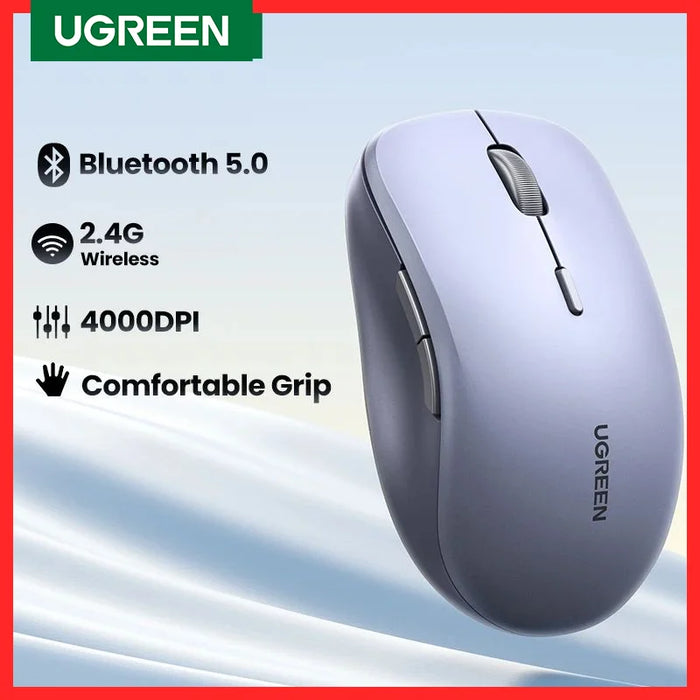 UGREEN Wireless Mouse Bluetooth & 2.4GHz Mice Ergonomic 4000DPI 6 Mute Buttons for Laptop Computer Desktop WIndows Mac OS Mouse