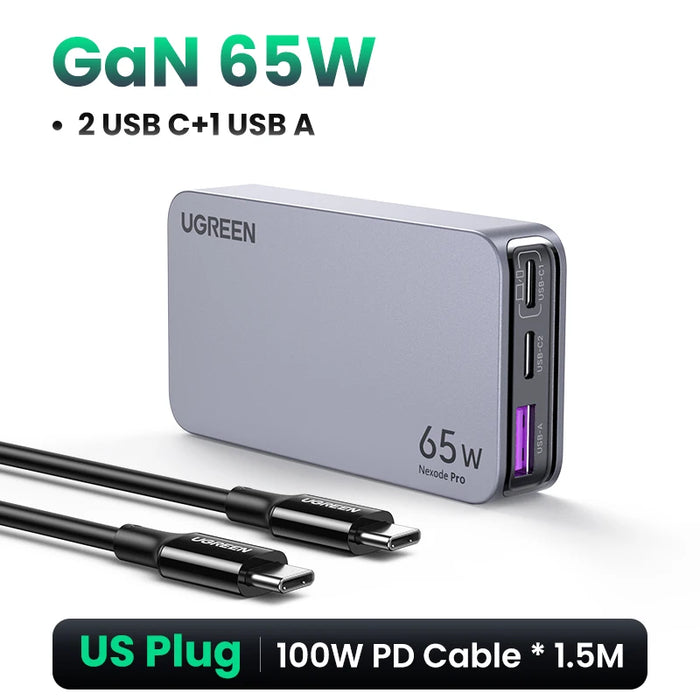 UGREEN 65W GaN Charger Quick Charge 4.0 3.0 USB C Charger សម្រាប់ iPhone 16 15 14 Pro PD 3.0 Fast Charger សម្រាប់ Macbook Laptop Tablet