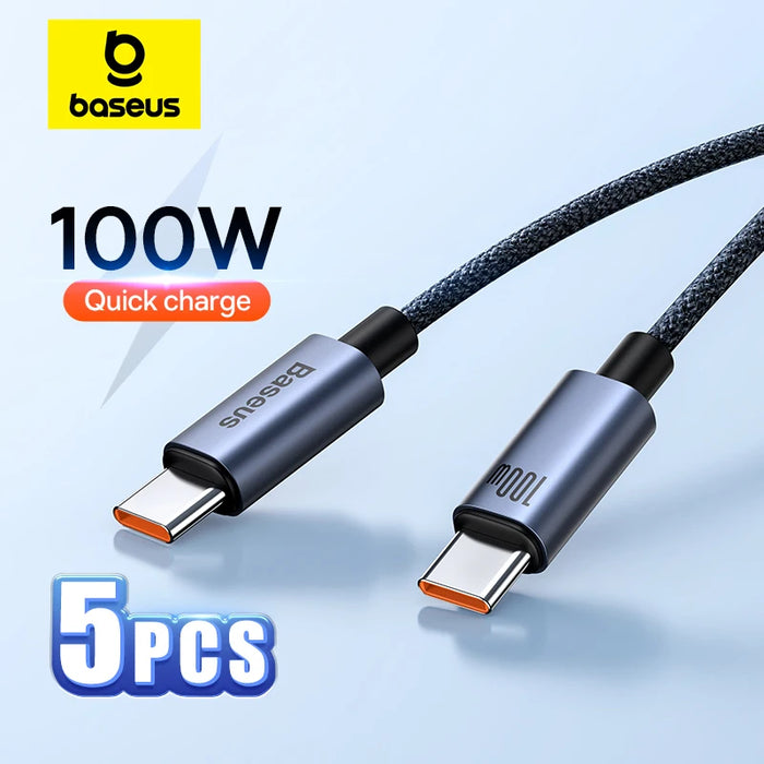 Baseus 2/5PCS 100W USB C To USB C Cable For iPhone 15 PD Fast Charging Charger Wire Cord For Macbook iPad Samsung Huawei Xiaomi