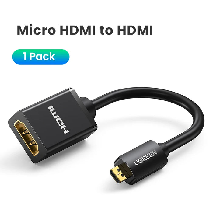 UGREEN Micro HDMI-Compatible to HDMI-Compatible Adapter 4K/60Hz 3D for GoPro Hero 7 Raspberry Pi 4 Sony Nikon Braided Cable 4K