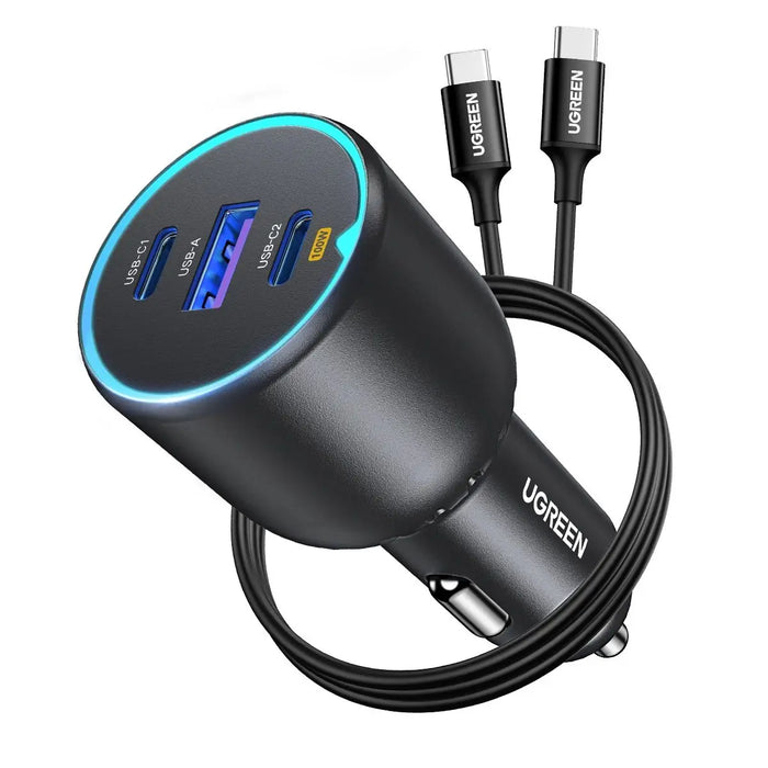 UGREEN 130W USB C Fast Car Charger with PD Cable for Xiaomi iPhone 15 Samsung Galaxy S24 Laptops Fast USB C Car Charger QC4