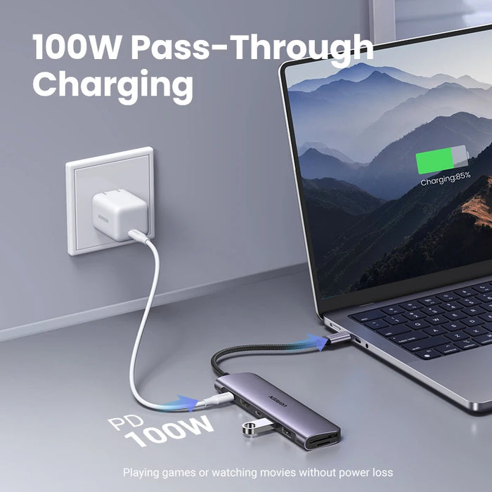 [ការផ្តល់ជូនមានកំណត់] UGREEN USB C Hub 7 in 1 USB C Dock 4K HDMI 100W PD USB-C &amp; USB-A 5Gbps Ports SD/TF Card Reader សម្រាប់ PC MacBook