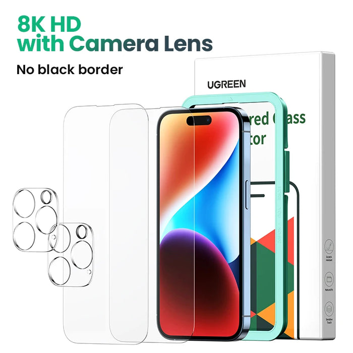 UGREEN 2PCS Screen Protector For iPhone 15 14 13 12 Pro Max Full Cover Tempered Glass For iPhone 14 Plus Camera Lens Protectors