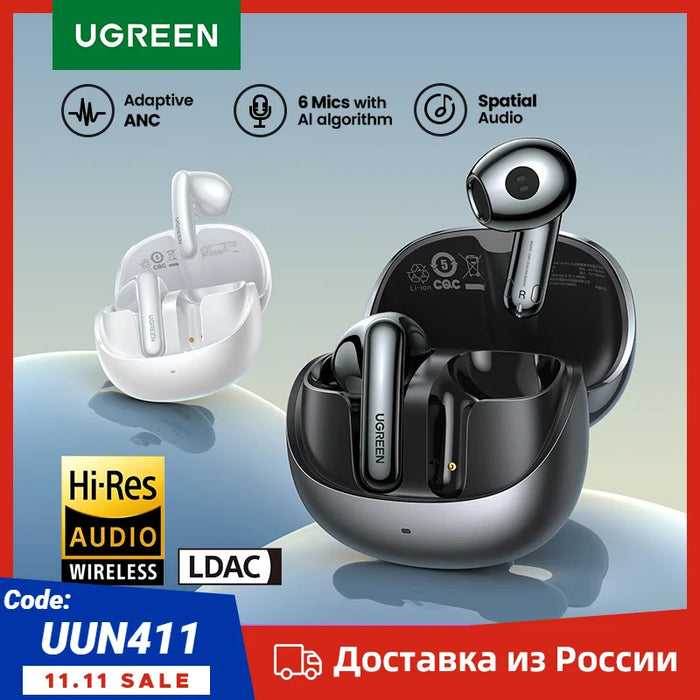 UGREEN H6 Pro Wireless Bluetooth Earphones Adaptive Active Noise Cancelling Earbuds LDAC Hi-Res Audio Headphones