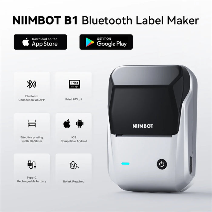 NIIMBOT B1 Portable Thermal Printer With Tapes 2 Inch Adhesive Label Printer Mini Bluetooth Sticker Maker Support Smartphones PC