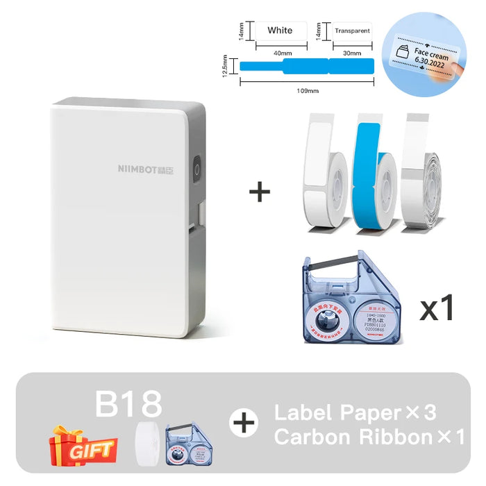 NIIMBOT B18 Mini Portable Label Printer Thermal Transfer Pocket Label Maker With Long Life Ribbon And PET Stickers Gift