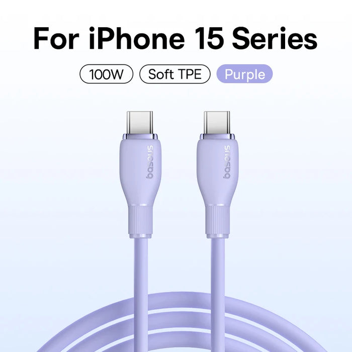 Baseus 100W USB C Cable For iPhone 16 15 Fast Charging Cable For Samsung Xiaomi Huawei Macbook Data Wire Charging Cable Soft TPE