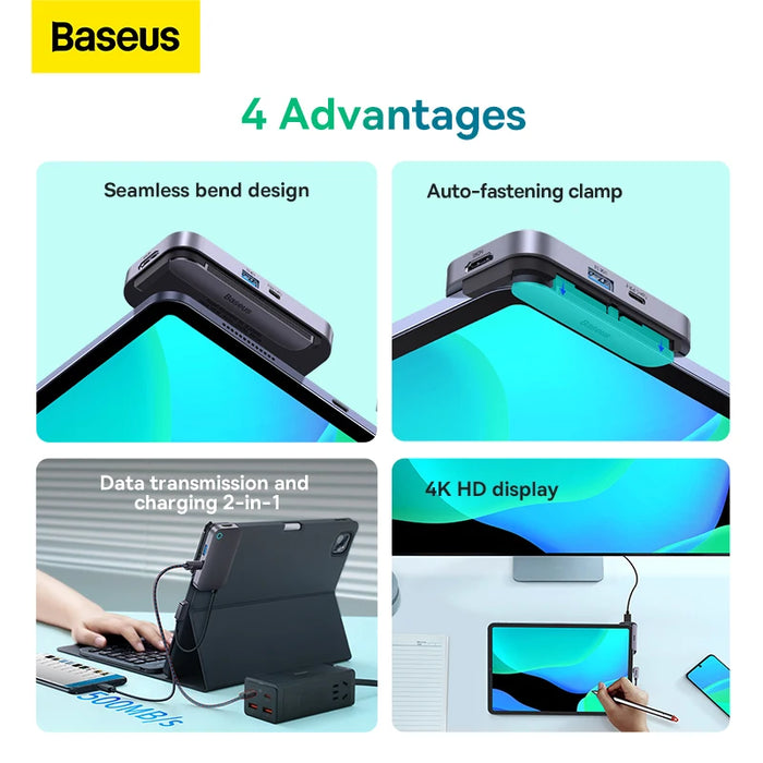 Baseus USB C Splitter for iPad Pro 11 12.9 HDMI 4K 30Hz USB Port PD 100W Port SD TF Card Reader for Steam Deck USB 3.0 Splitter