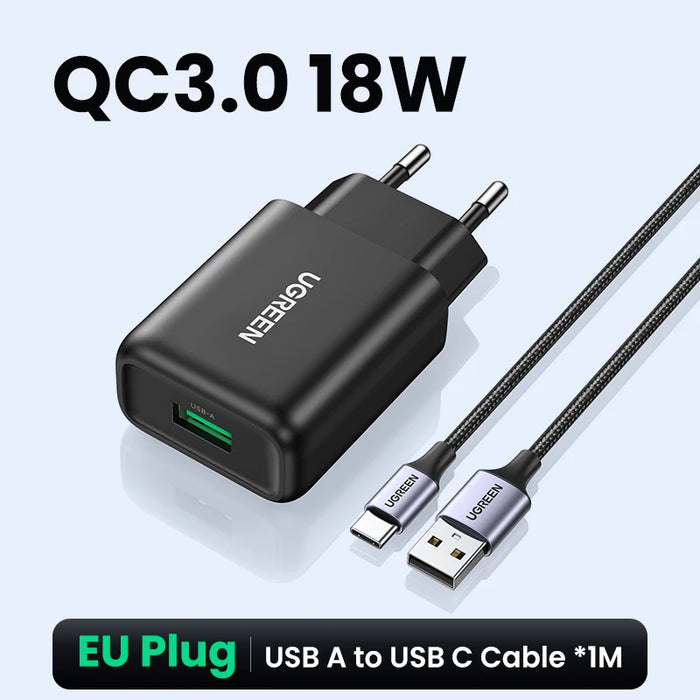 Ugreen USB Quick Charge 3.0 QC 18W USB Charger QC3.0 Fast Wall Charger Mobile Phone Charger for Samsung S24 Huawei Xiaomi iPhone