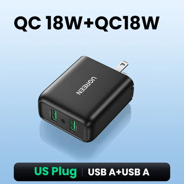 【US Plug】UGREEN USB Charger Quick Charge 3.0 36W Fast Charger Adapter QC3.0 Mobile Phone Chargers for iPhone Samsung Charger