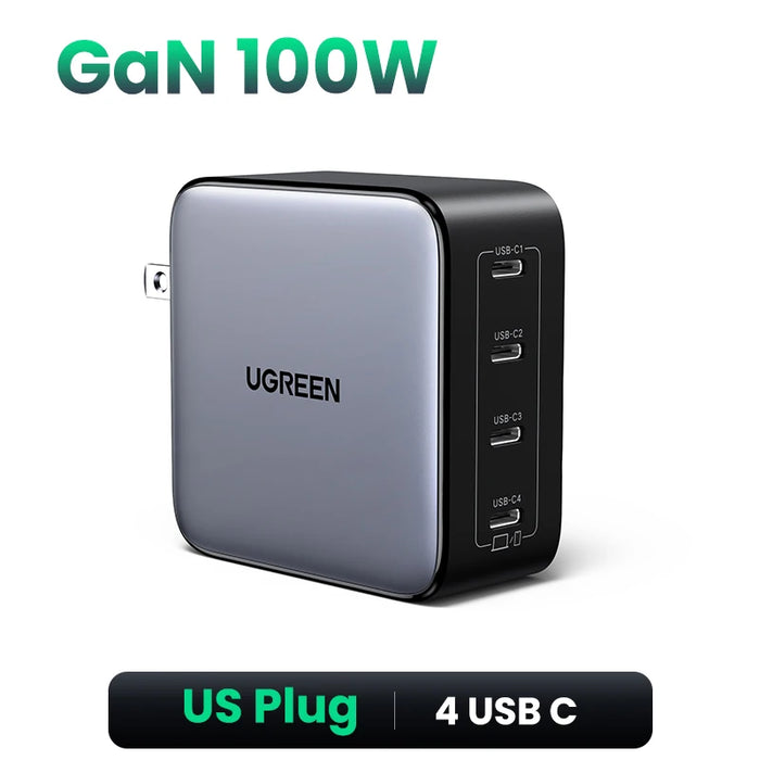 UGREEN 100W GaN Charger 5 Ports USB C Charger QC4.0 3.0 PPS សម្រាប់ Macbook Air Laptop Tablet ឧបករណ៍សាក PDFast សម្រាប់ iPhone 16 15 14 Pro